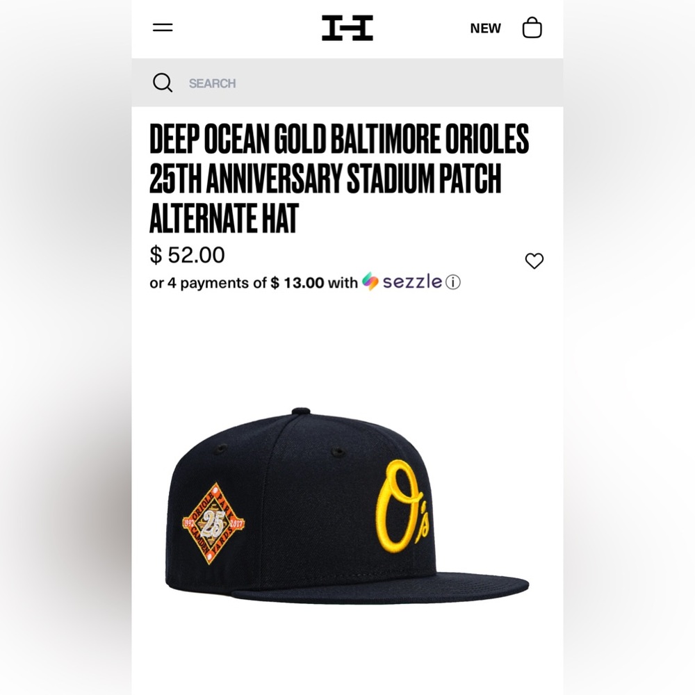 DEEP OCEAN GOLD BALTIMORE ORIOLES 25TH ANNIVERSARY STADIUM PATCH ALTERNATE HAT